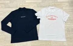 【新品】ビバハート 長袖 半袖 モックネックシャツ 2枚セット 白＆紺 Lサイズのサムネイル