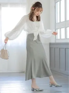 GRL グレイル ヴィンテージサテンマーメイドスカート[fo1366] グリーン