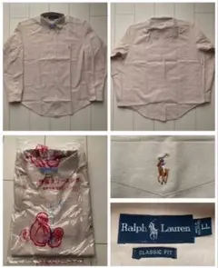 90s 美品 ラルフローレン ポニー ロゴ B.D 長袖 シャツ LL XL