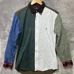 80s ラルフローレン マルチカラーシャツ　パッチワーク　Lサイズ ポロ