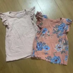 ネクスト110.120♡フリルトップス2枚　花柄　くすみピンク　プチバトー好き