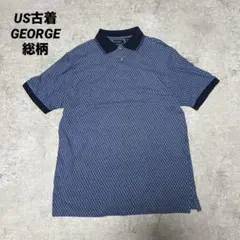 90s US古着 総柄ポロシャツ GEORGE ジョージ ライトブルー Mのサムネイル
