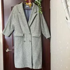 ウール混合 グレー系 ダブルボタン ロングコート レトロ 上質