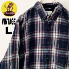 usa古着 VINTAGE ネルシャツ　L ネイビー　ホワイト　レッド　オンブレ