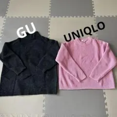UNIQLO ピンクリブ編みニット　GUセーターグレー