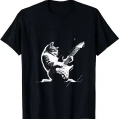 猫Tシャツ ギター 音楽 クール モノクロ アニマル新品 26040219b