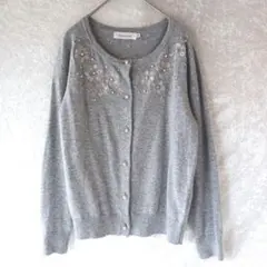 クチュールブローチ グレー パール 刺繍 カーディガン L 花 レース