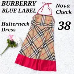 【美品】バーバリー ホルターネックワンピース キャミワンピ メガチェック シルク