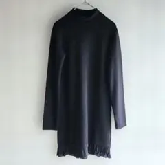 【ZARA】S ブラック フリンジ付き長袖ロングセーター ニットチュニック