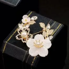 桜ブローチ パール ラインストーン ゴールド フォーマル 入学式 入園式 結婚式