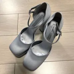 【12cmヒール】チャンキーヒールパンプス　グレー　37