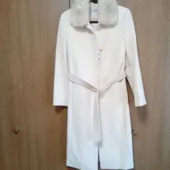 アイボリー ファー襟 アンゴラロングコート