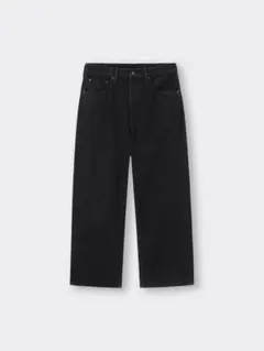 GU ブラックデニム ワイドレッグパンツ