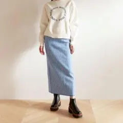 シールームリン　バックスリット　ニットスカート　ギンガムチェック　ロング　ブルー