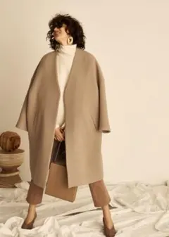 Mila Owen ノーカラー ミドルコート　モカ