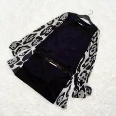 mary c 膝丈ワンピース レオパード柄シアー袖 異素材切替 イタリア モード