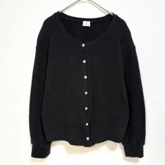 グリーンレーベルリラクシング リブクルーネックショートカーディガン コットン 黒