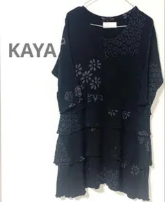 KAYA ワンピース チュニック 和柄 花 花火 フレア 黒 レーヨン