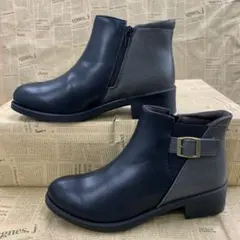 新品★レディース★Mサイズ★撥水 軽量フェイクレザーブーツ 黒 9858