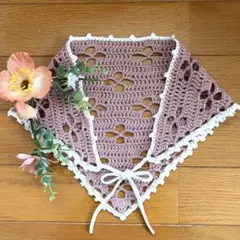 ハンドメイド　バブーシュカ　かぎ編み　ヘッドドレス　イヤーマフ　ボンネット　花柄