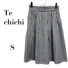 テチチ ギンガムチェックフレアスカート 黒白 S 春夏　ウエストゴム　カジュアル