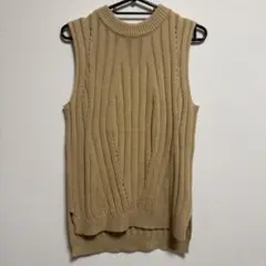 ベージュ ブラウン　ノースリーブ ニット　M