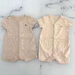baby gap ベージュ 半袖くまけつロンパース ２枚セット