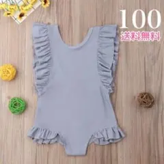 青100 フリル キッズ 水着 女の子 ワンピース プール 無地 可愛いNEW