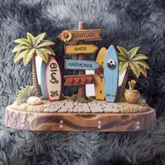 サーフボード　ヤシの木 サーフィン　ビーチ　アロハ 木製　30センチ×23