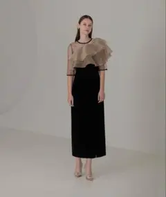 【LEJA】アシンメトリーティアードフリル3WAYベロアIラインドレス