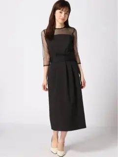 Andemiu ドットチュールコクーンワンピース レース 結婚式 ドレス 2次会