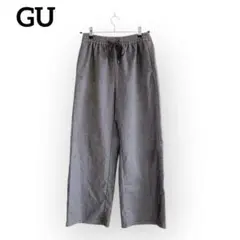 美品◆GU タック ツイードワイドパンツ【M】ゴムウエスト スラックス 紐
