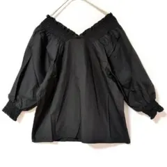 AZUL BY MOUSSY 黒 Vネック ギャザーブラウス 五分袖 シャツ