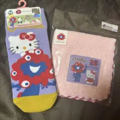 ハローキティ ミャクミャク　万博　ソックス　ハンドタオル　2点セット