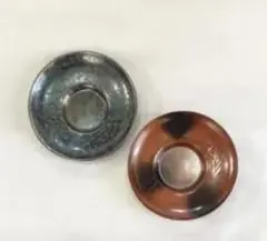 青色と茶色の陶器皿2枚セット
