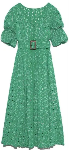 Lily Brown カットワーク　レース　ワンピース　グリーン