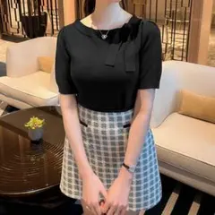 極美品✨神戸レタス　ayakoさんコラボ　襟リボンニットトップス　ブラック