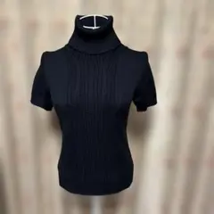タカセキヨコ　KT 半袖セーター 黒、リブ編みタートルネック