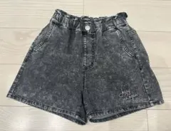 デニムショートパンツ ブラック 刺繍ロゴ入り カジュアル 160