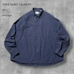 2779 希少古着90sイヴサンローランチェックシャツ刺繍最高級ビンテージXXL