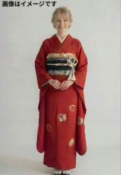 成人式正絹振袖フルセット草履バック　色無地　赤　花丸文　刺繍　絶品　人気　上品