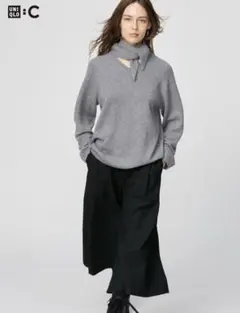 ユニクロC カシミヤリラックスVネックセーター　スカーフ付き　グレー　サイズM