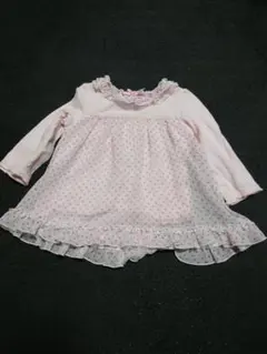 ４１３　メゾピアノ　ピンク ドット柄 長袖 トップス ８０センチ