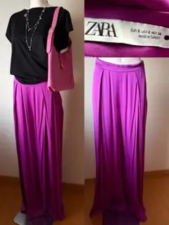ZARA パープル ワイドパンツ