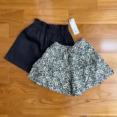 GU 黒・花柄　キュロットパンツ　2点セット　130