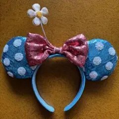 ディズニー　水玉　水色　ミニーカチューシャ