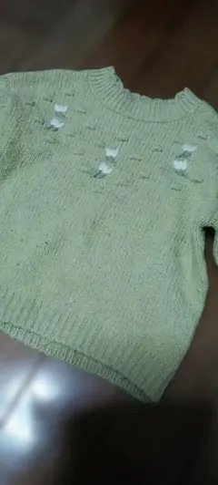 apres les cours首元スカラップ薄い緑色 刺繍入りニットセーター