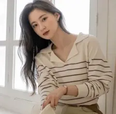 SHEIN ストライプパターン ラグランスリーブセーター