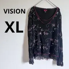 VISION tru [XL]刺繍入り黒長袖シャツ　スケボー　ストリートカルチャ