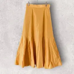 フレアマキシスカート イエロー 黄 春夏 ウエストゴム シンプル 裏地あり